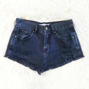 Bullhead High Rise Black Shredded Denim Shorts
